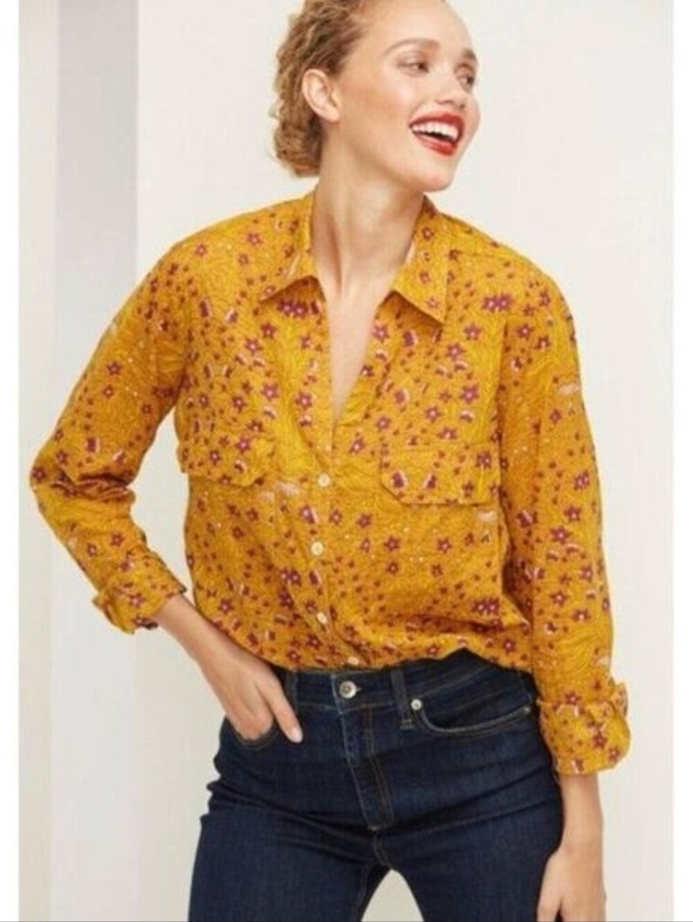 Roller Rabbit Roberta Floral Print Button Down Blouse size X-small